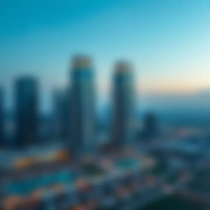 Aerial View of Al Naeem Twin Towers Aerial view of Al Naeem Twin Towers showcasing their architectural grandeur against the Dubai skyline