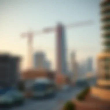 Construction progress of Aykon City with cranes and scaffolding