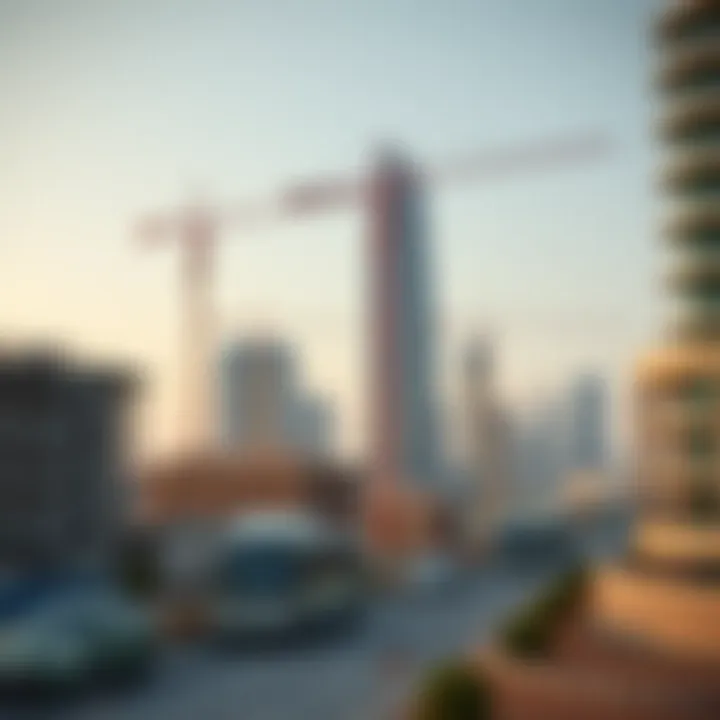 Construction progress of Aykon City with cranes and scaffolding