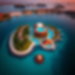 Aerial view of Bluewaters Island showcasing its vibrant landscapes and architectural designs.
