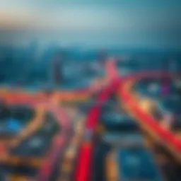 Aerial view of the Dubai Metro Red Line showcasing its route through the city