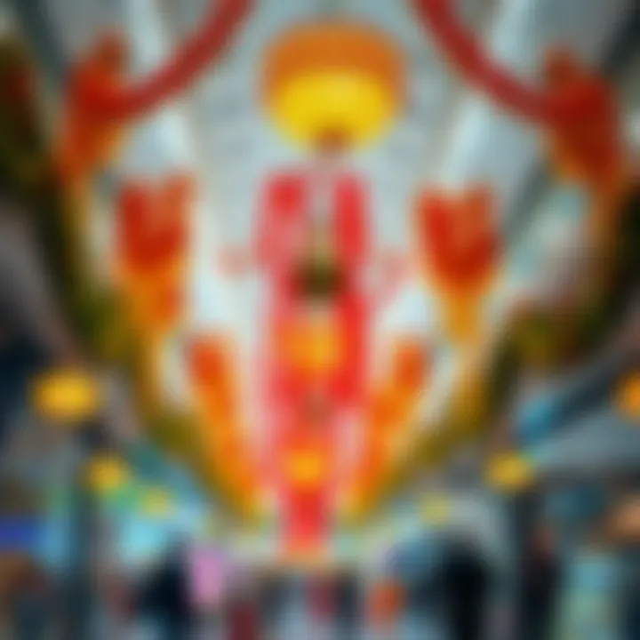 Festival decorations and vibrant displays in a mall