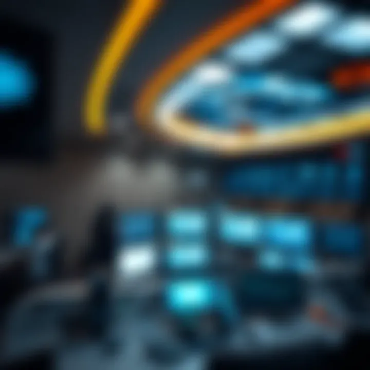 Innovative Operations Room of the Police Station Interior view of high-tech operations room with screens and gadgets