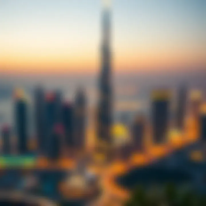 Evening skyline of Dubai highlighting Emaar Tower