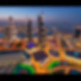 Emirates Towers Aerial Perspective Aerial view of Emirates Towers showcasing their distinct silhouette against the Dubai skyline.