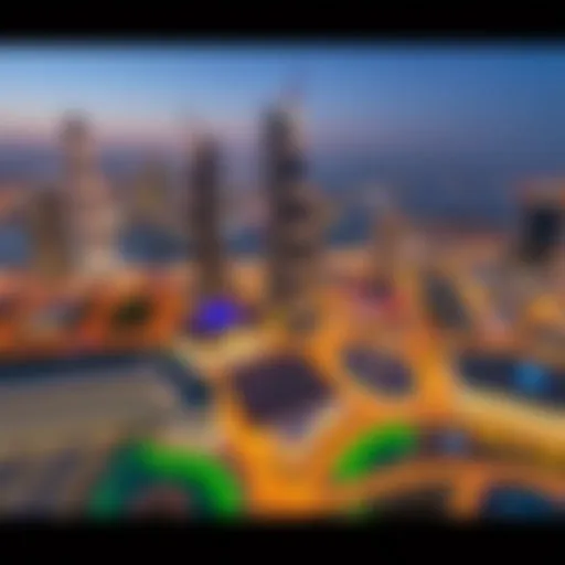 Emirates Towers Aerial Perspective Aerial view of Emirates Towers showcasing their distinct silhouette against the Dubai skyline.