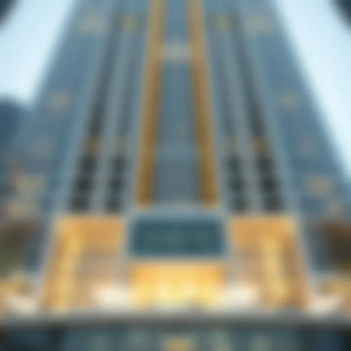 Intricate Glass Faรงade of Emirates Towers Close-up shot revealing the intricate glass faรงade of the Emirates Towers.