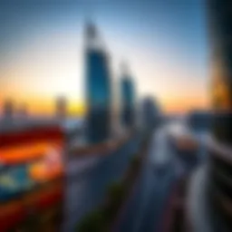 Stunning view of Dubai City Walk at sunset