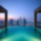 Luxurious hotel pool with skyline view