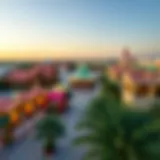 A panoramic view of Global Village Dubai featuring colorful pavilions.