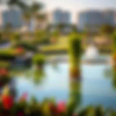 A scenic view of Pond Park showcasing its lush greenery and tranquil water features