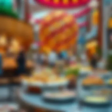 Culinary delights presented in a vibrant food court setting within the mall