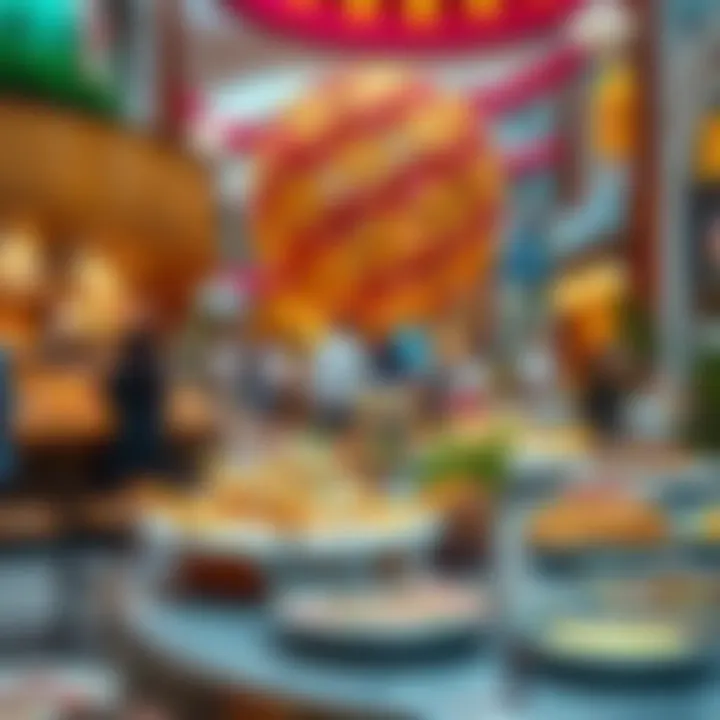 Culinary delights presented in a vibrant food court setting within the mall