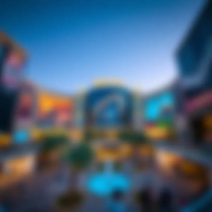 Panoramic view of Dubai Mall's exterior showcasing its architectural grandeur