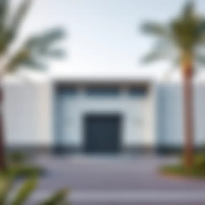 Modern Warehouse Architecture Exterior view of a modern warehouse in Ras Al Khor