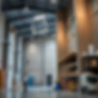Interior view of a warehouse illustrating various features and amenities