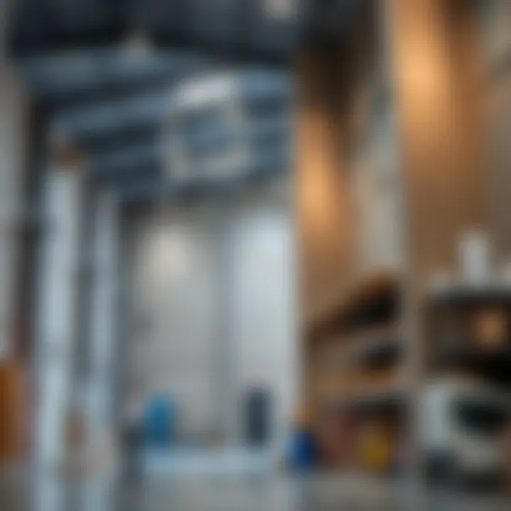 Interior view of a warehouse illustrating various features and amenities