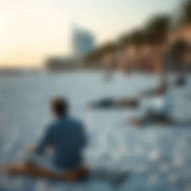 Winter Relaxation at Dubai Beach A tranquil beach scene with people relaxing on a winter day