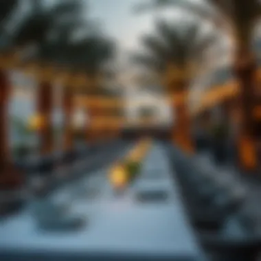 Outdoor Dining Experience in Dubai Luxurious outdoor dining setup amidst palm trees and fairy lights