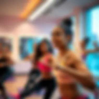Energetic Group Fitness Class A vibrant group class promoting energetic workouts in a supportive atmosphere.