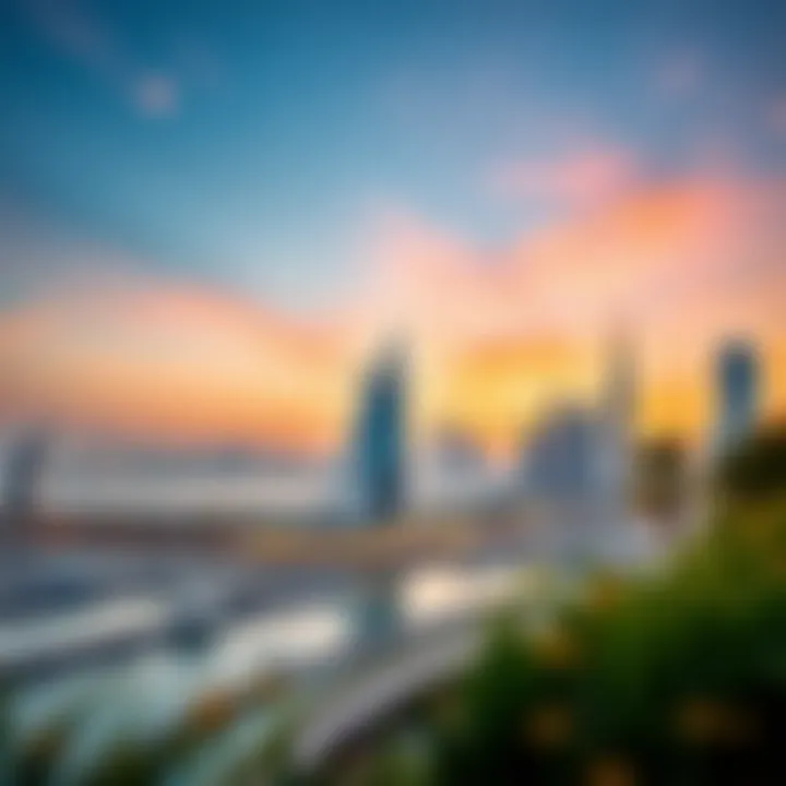 Dubai Skyline and Family Life Scenic view of Dubai skyline representing family life