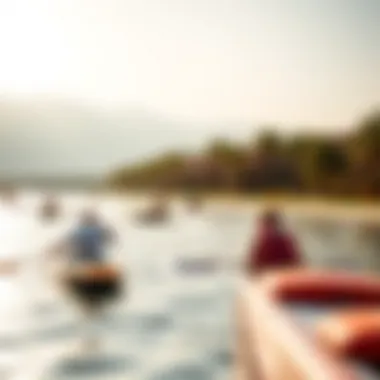 Recreational activities on Heart Lake with individuals enjoying the outdoors