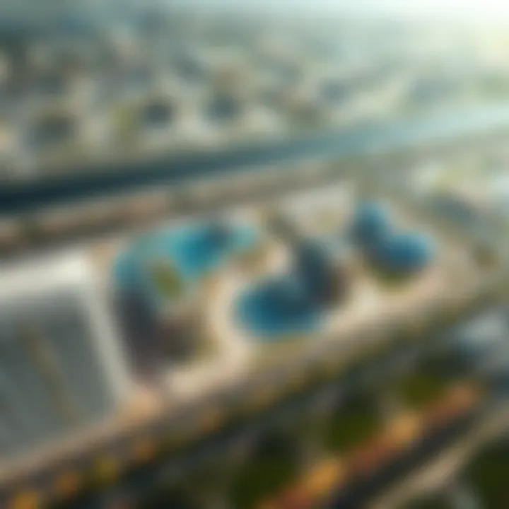 Aerial view of K1 Dubai Land showcasing its modern architecture.