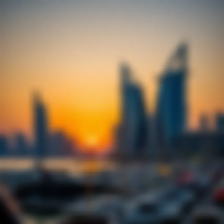 The breathtaking skyline of Dubai featuring Marina Plaza at sunset