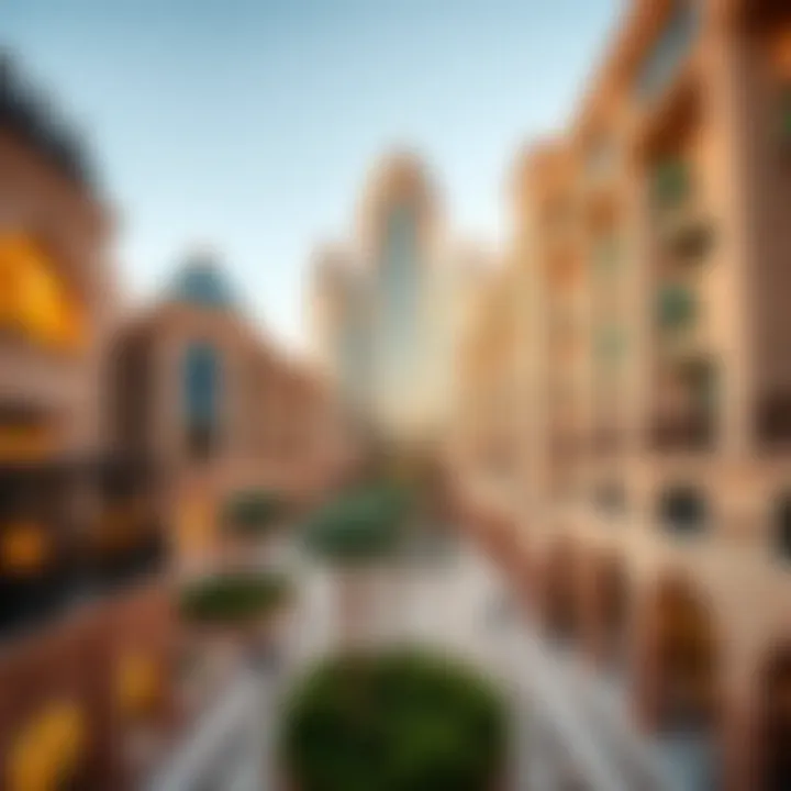 A panoramic view of the architectural features of Maryah Plaza