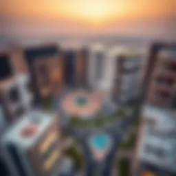 Aerial view of Mesk Midtown showcasing modern architecture