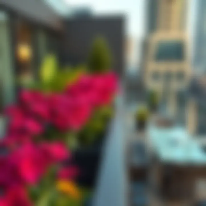 A vibrant rooftop garden on a contemporary balcony in Dubai