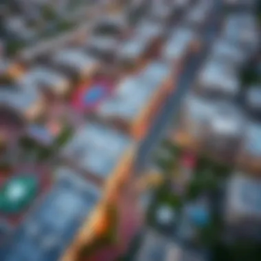 Aerial view of a bustling Dubai neighborhood with modern amenities