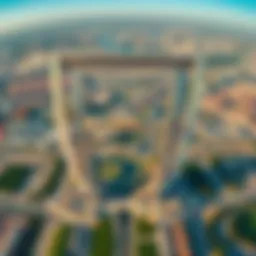 Aerial view of Dubai Frame with surrounding landscape