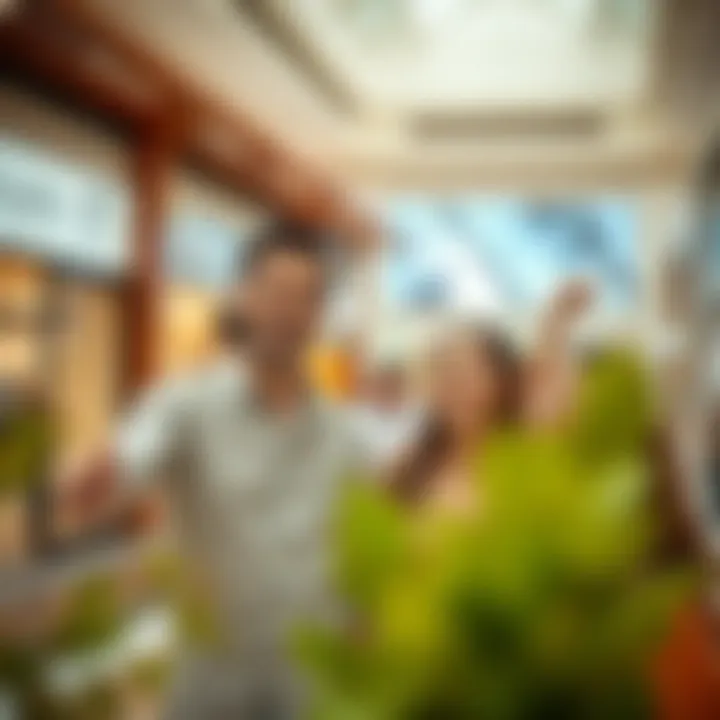 A family engaged in a fun shopping experience, exploring various outlet stores in Dubai.