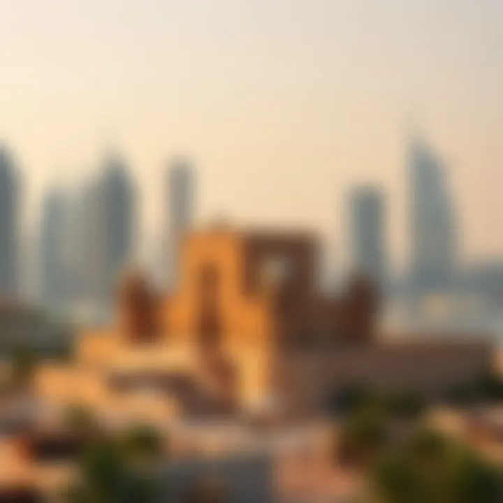 Qasr Al Hind Against Dubai's Modern Skyline Panoramic view of Qasr Al Hind integrated into Dubai's modern skyline