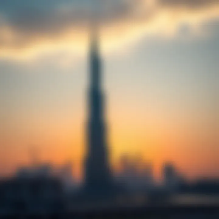Sukoon Tower at Sunset Sukoon Tower at sunset showcasing its silhouette against the Dubai skyline
