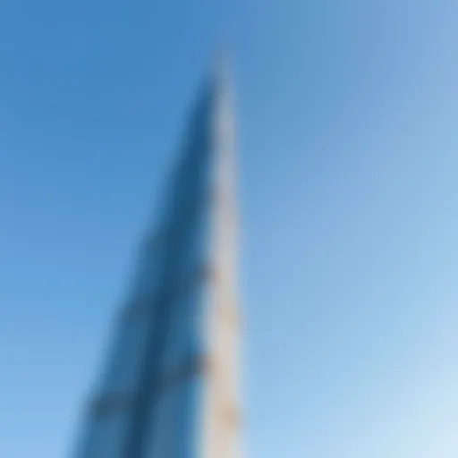 Stunning view of the Burj Khalifa against a clear blue sky showcasing its towering height.