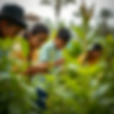 Students participating in environmental conservation